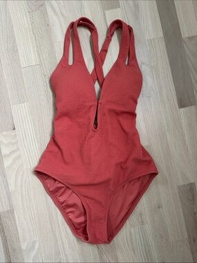 BECCA Red One-Piece Swimsuit with V-Plunge